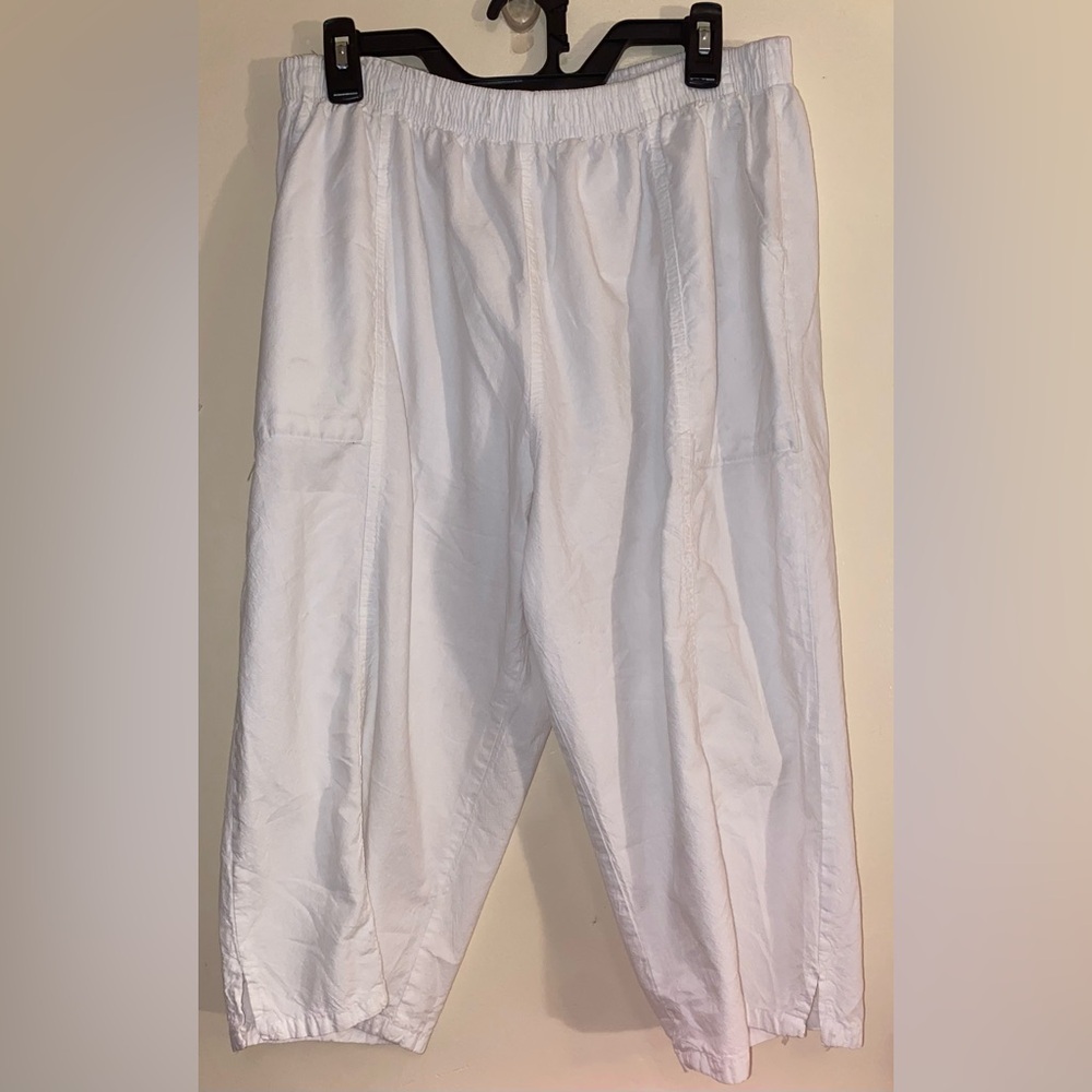 Ragtop Capri Pants Cargo Womens M White Elastic Waist 100% Cotton